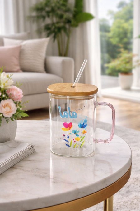 كاسة شفاف مع مصاصة مربع احلى ماما مع ورد